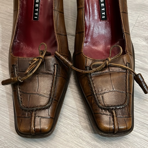 Fratelli Rossetti Pump Heel Brown Leather‎ Embossed Square Toe Women Sz EUR 38.5 - Picture 9 of 16